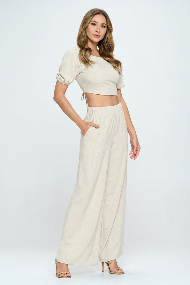 Solid Linen Crop Top with Open Back-2