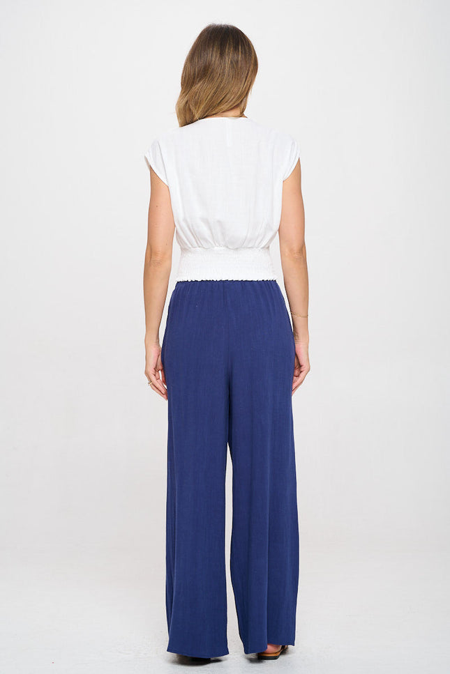 Solid Linen V neck Crop Top w Smock Back Detail-4