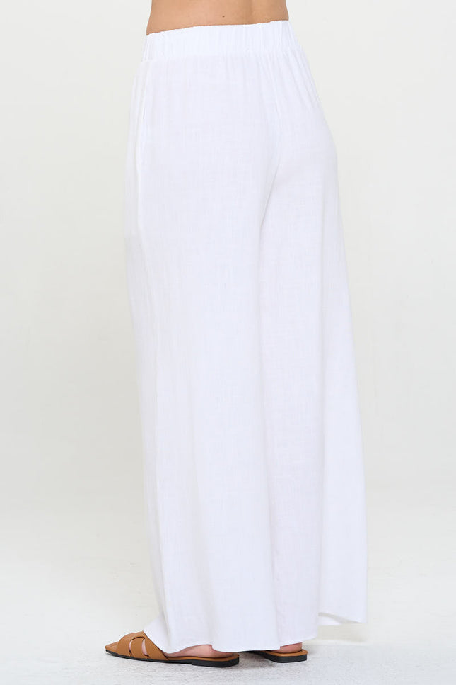 Solid Linen Wide Leg Pants with Pockets-1