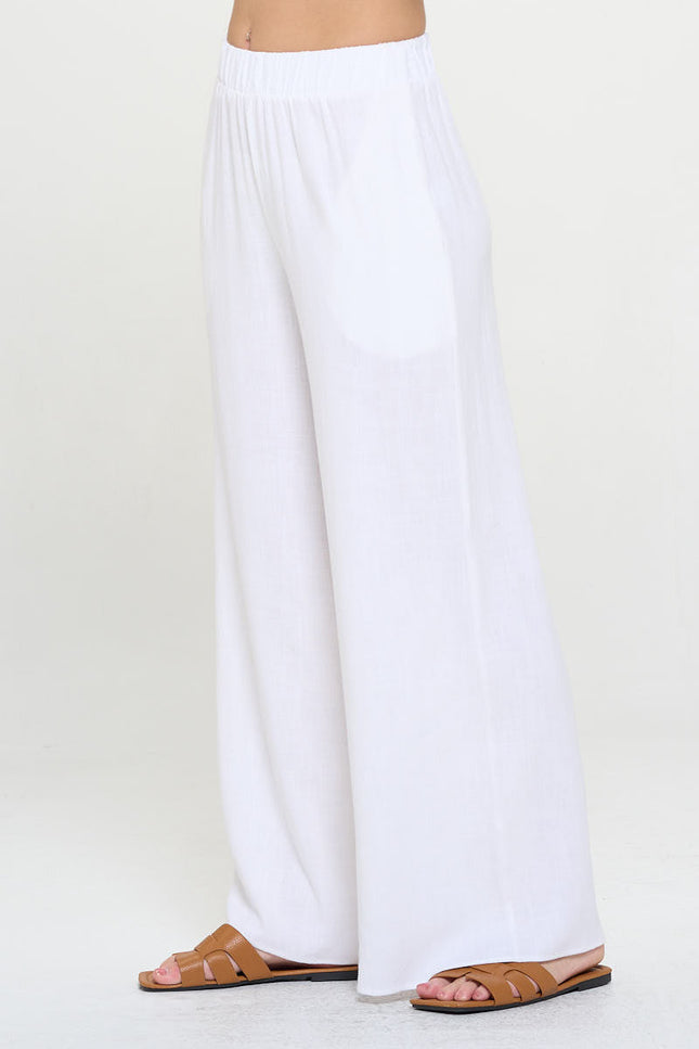 Solid Linen Wide Leg Pants with Pockets-2