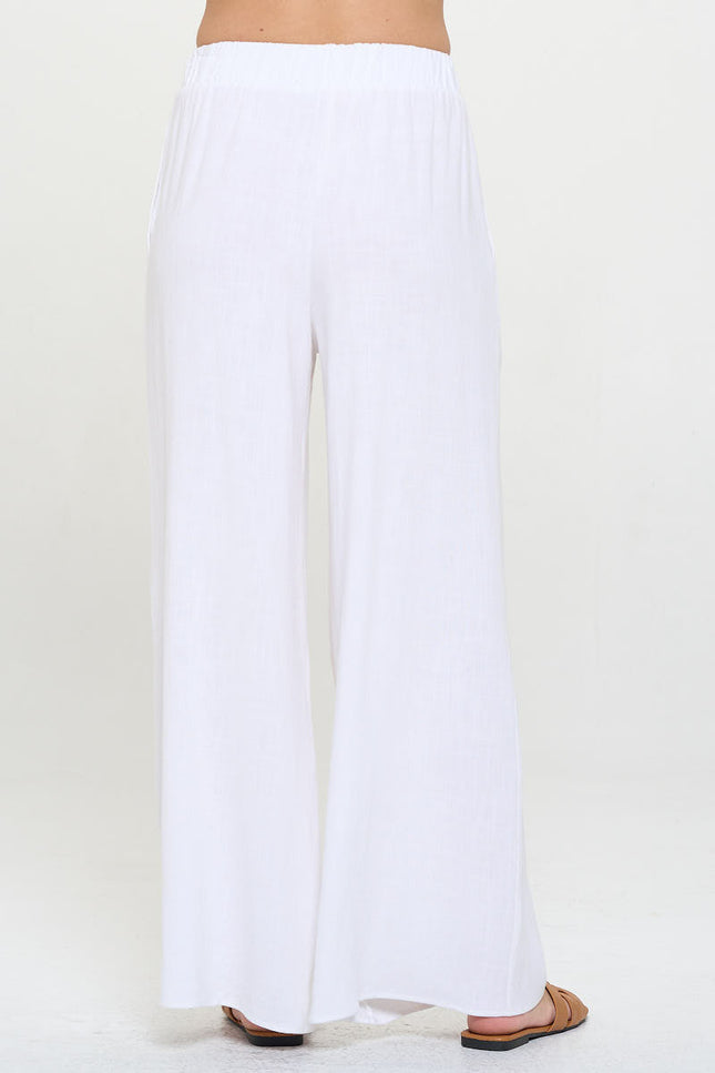 Solid Linen Wide Leg Pants with Pockets-3