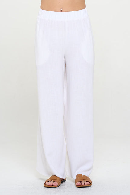 Solid Linen Wide Leg Pants with Pockets-0