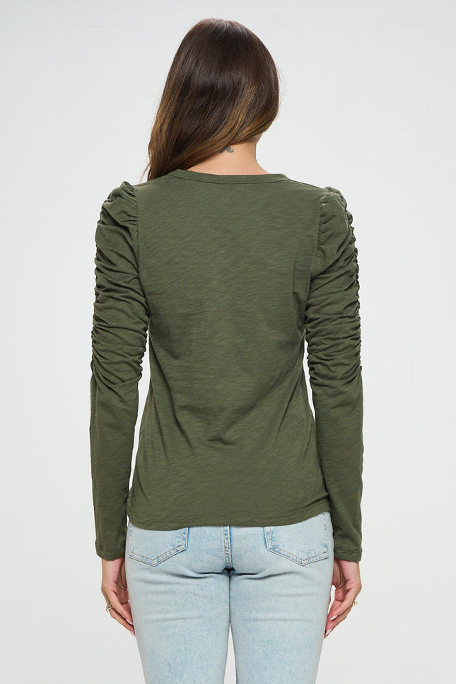 Solid Long Puff Sleeve Top-3