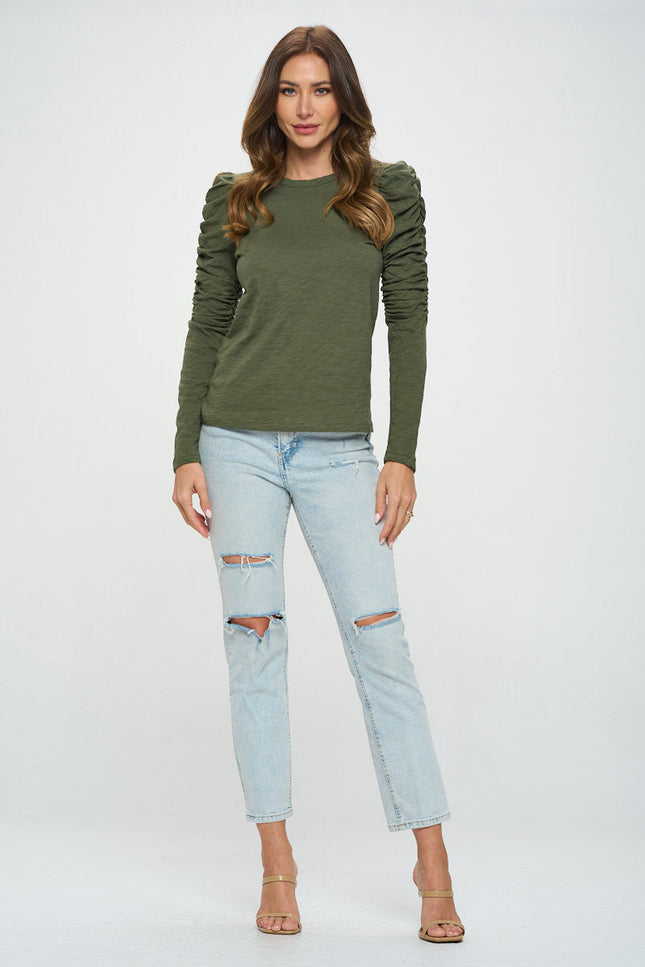 Solid Long Puff Sleeve Top-4