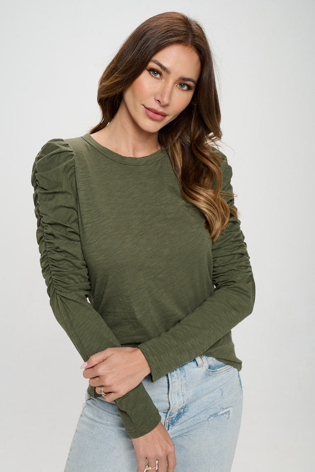 Solid Long Puff Sleeve Top-0