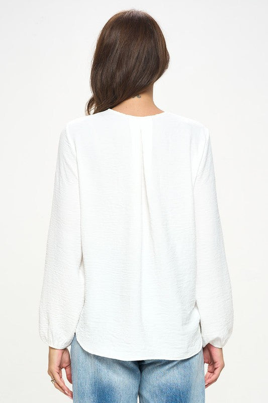 Solid Long Sleeve Surplice Top-3