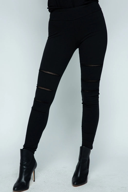 Solid Mesh Paneled Leggings (Black)