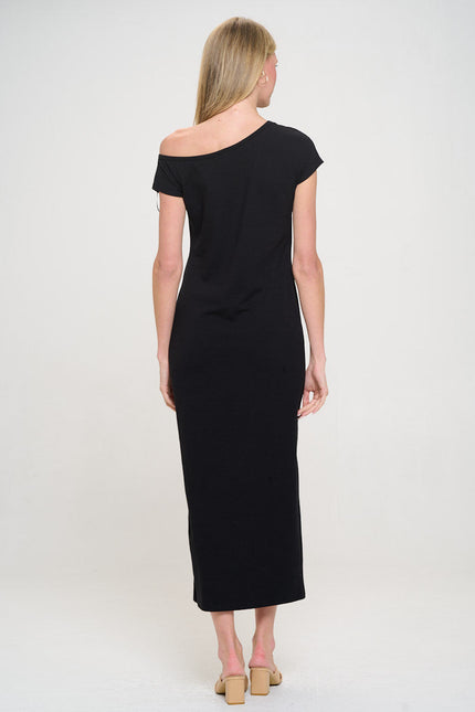 Solid Off the Shoulder Maxi Dress with Slit-4