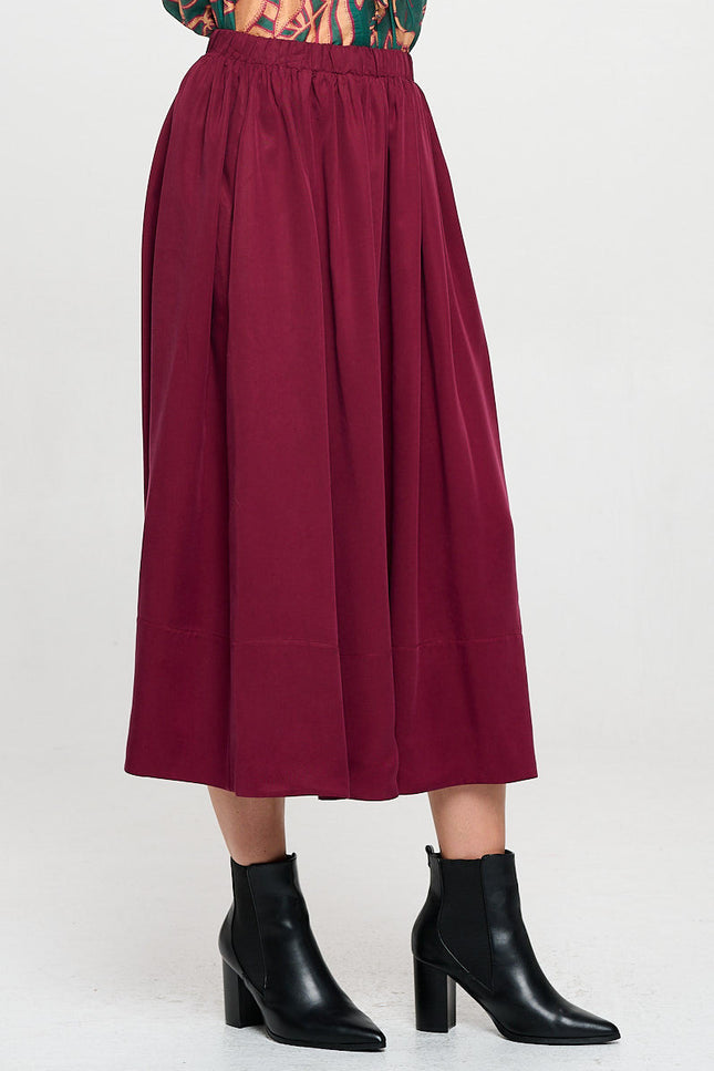 Solid Pleated Midi Skirt with Pockets-1