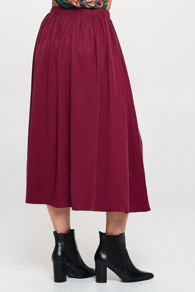 Solid Pleated Midi Skirt with Pockets-2