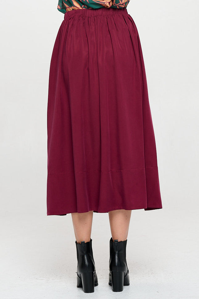 Solid Pleated Midi Skirt with Pockets-3