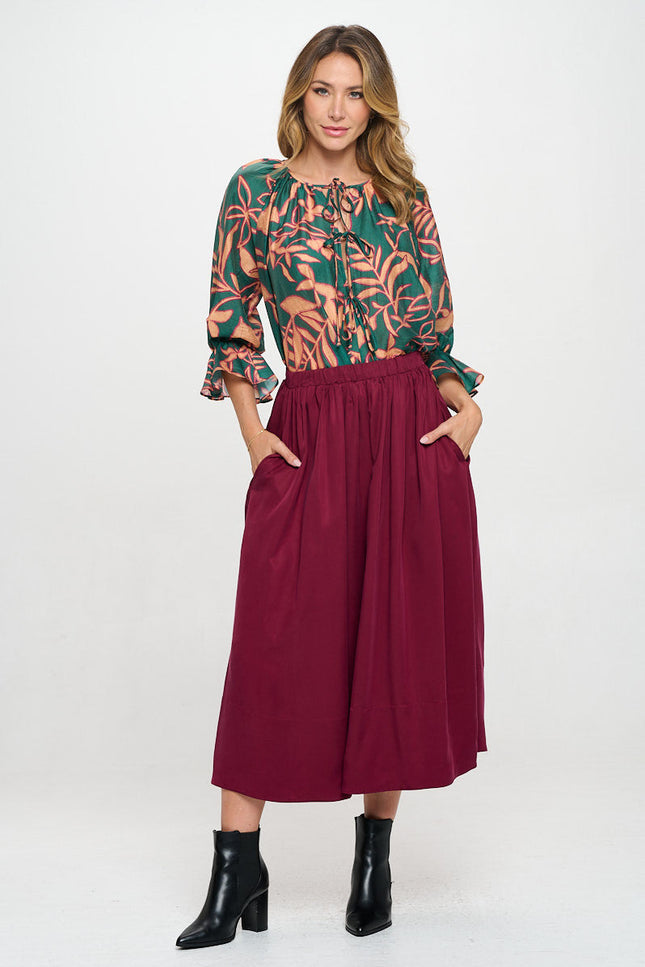 Solid Pleated Midi Skirt with Pockets-4