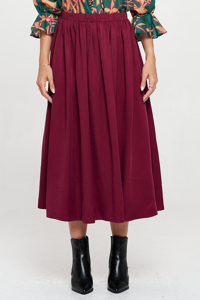 Solid Pleated Midi Skirt with Pockets-0