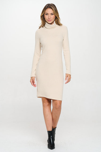 Solid Rib Knit Turtleneck Bodycon Dress-2