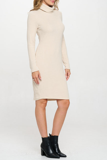 Solid Rib Knit Turtleneck Bodycon Dress-3