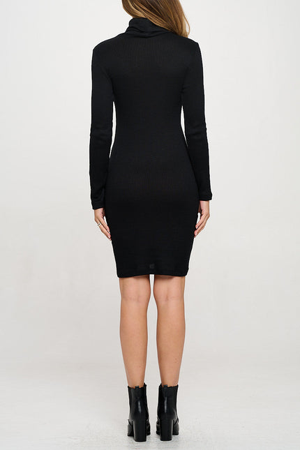 Solid Rib Knit Turtleneck Bodycon Dress-3