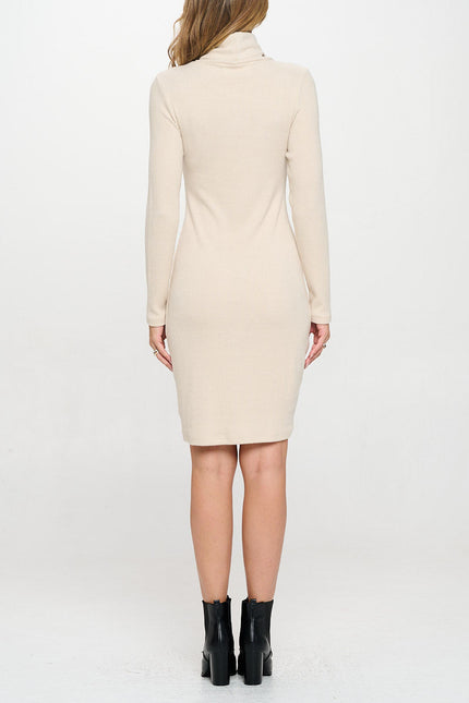 Solid Rib Knit Turtleneck Bodycon Dress-4