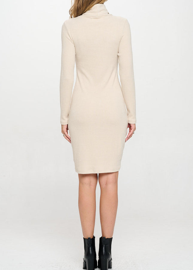 Solid Rib Knit Turtleneck Bodycon Dress-4