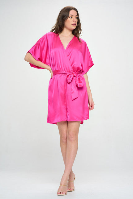 Solid Satin Kimono Romper with Tie-1