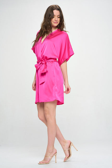 Solid Satin Kimono Romper with Tie-2