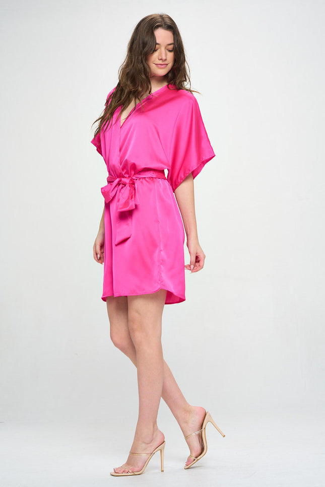 Solid Satin Kimono Romper with Tie-2