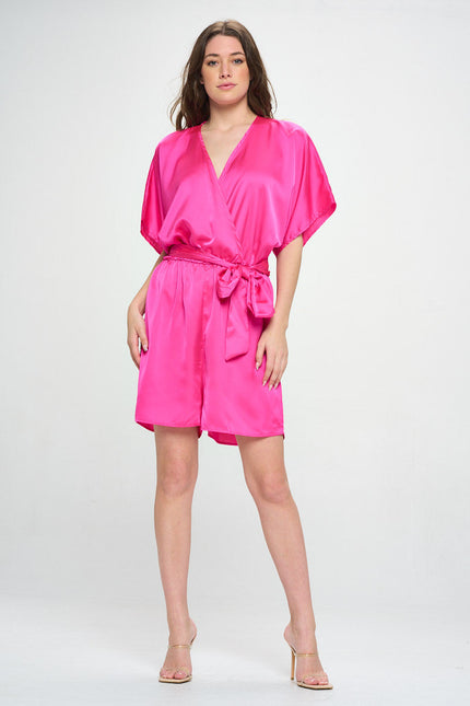 Solid Satin Kimono Romper with Tie-4