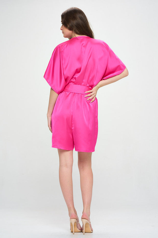 Solid Satin Kimono Romper with Tie-5