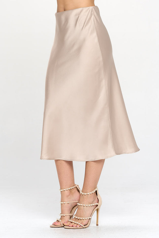 Solid Satin Midi Skirt-1