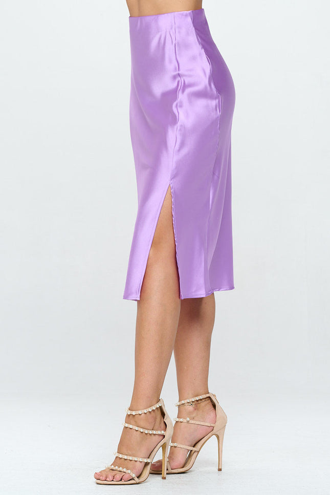 Solid Satin Midi Skirt with Slit-1