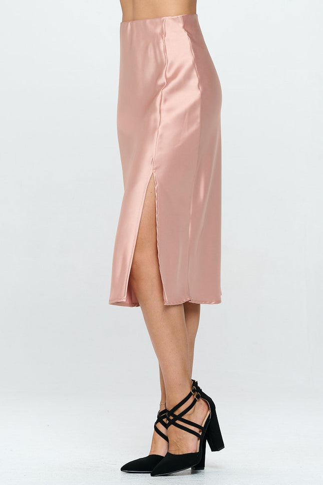 Solid Satin Midi Skirt with Slit-1