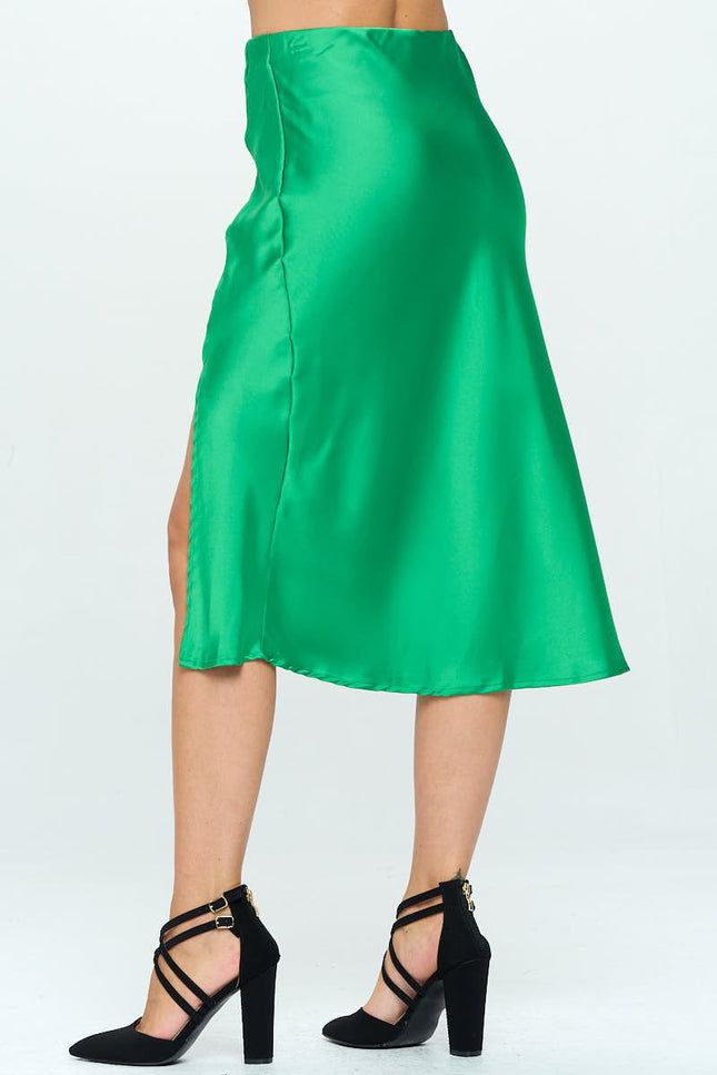 Solid Satin Midi Skirt with Slit-2