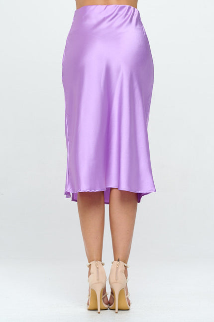 Solid Satin Midi Skirt with Slit-3