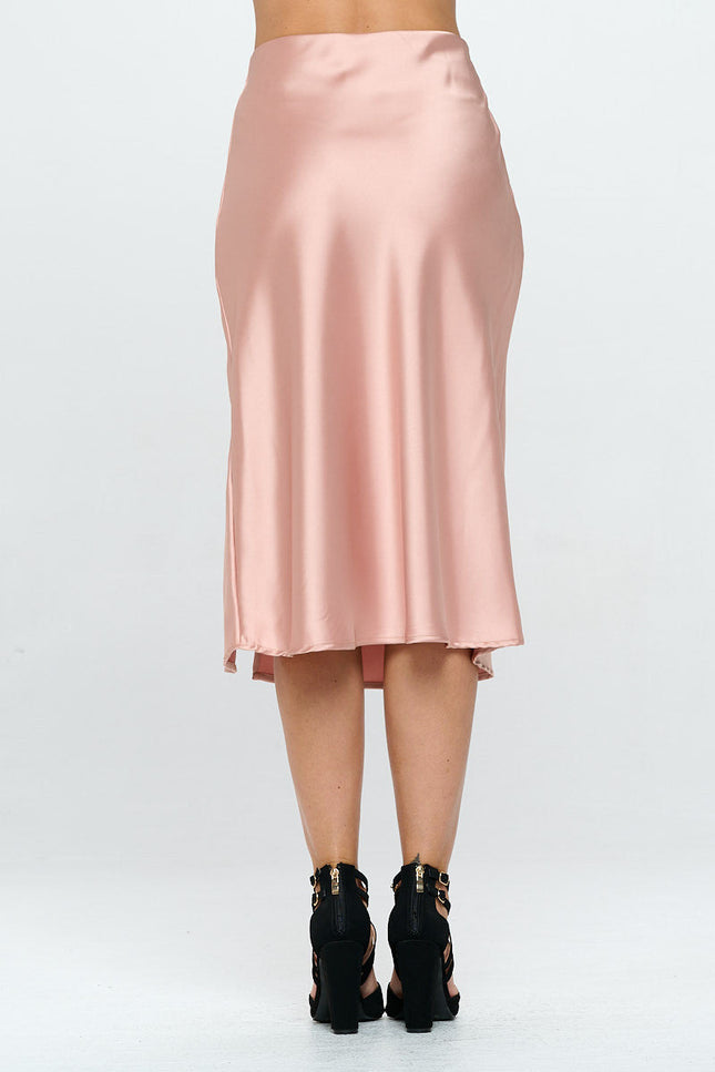 Solid Satin Midi Skirt with Slit-3