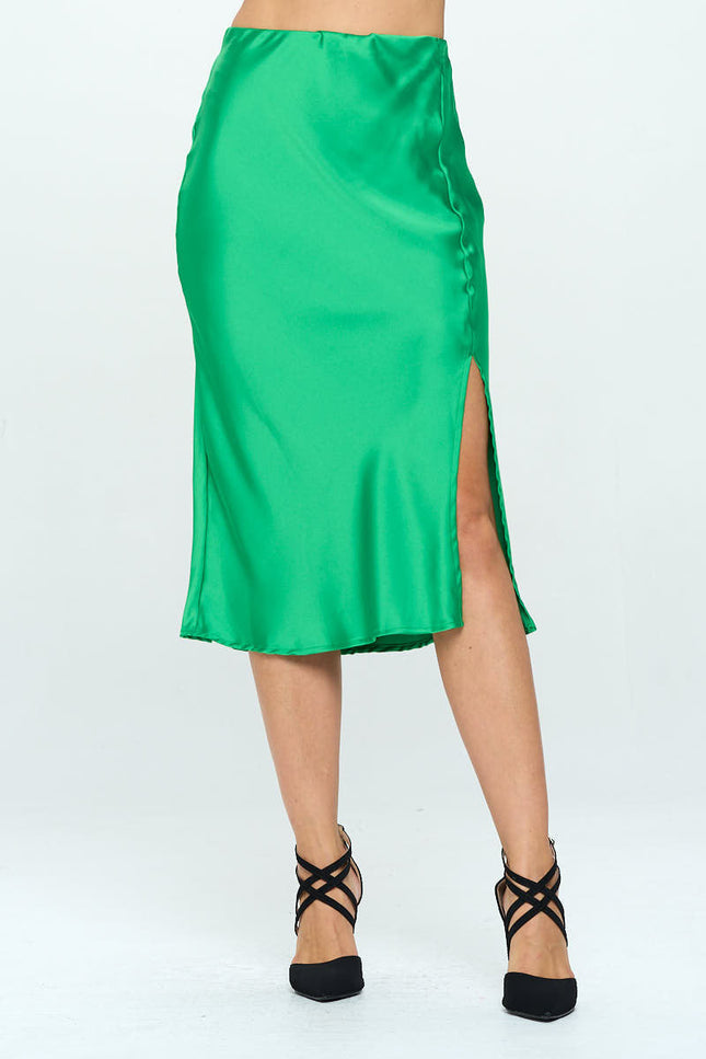 Solid Satin Midi Skirt with Slit-0