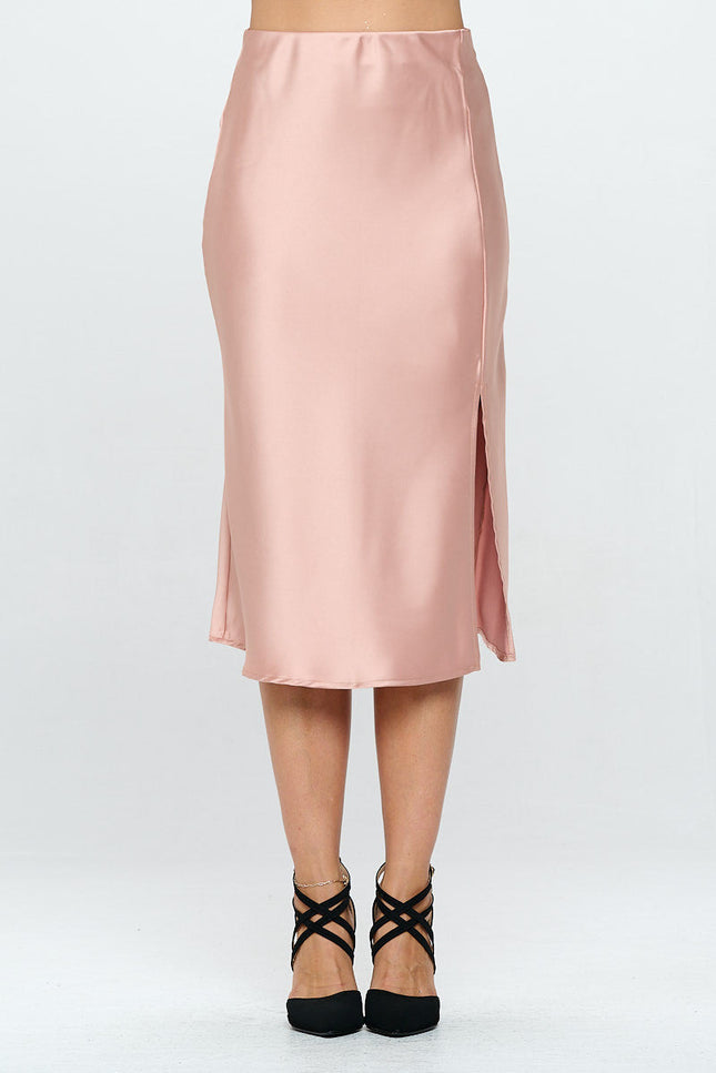 Solid Satin Midi Skirt with Slit-0