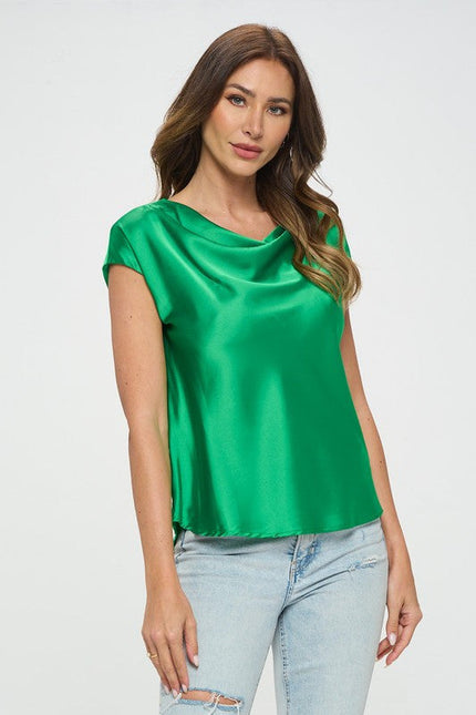 Solid Satin Top with Cowl Neck-2