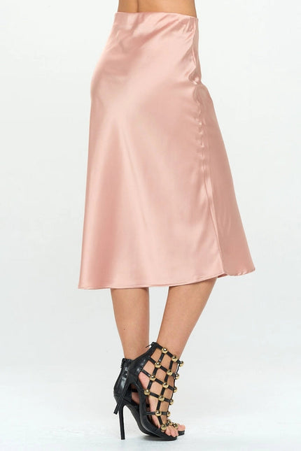 Solid Stretch Satin Midi Skirt  Rose