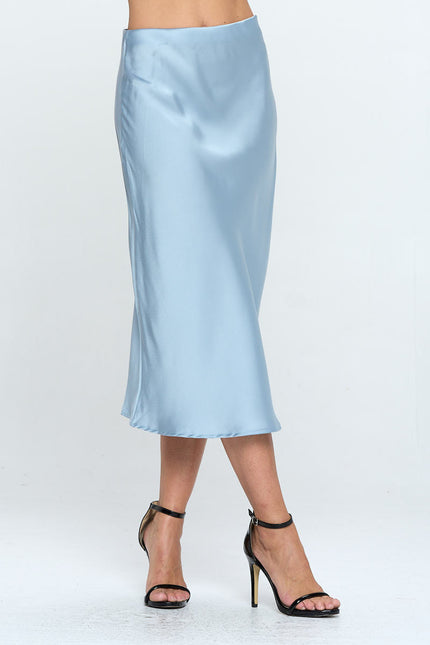 Solid Stretch Satin Midi Skirt-1