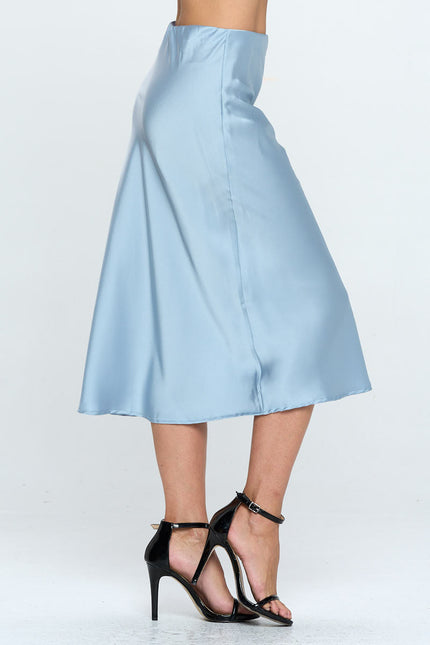 Solid Stretch Satin Midi Skirt-2