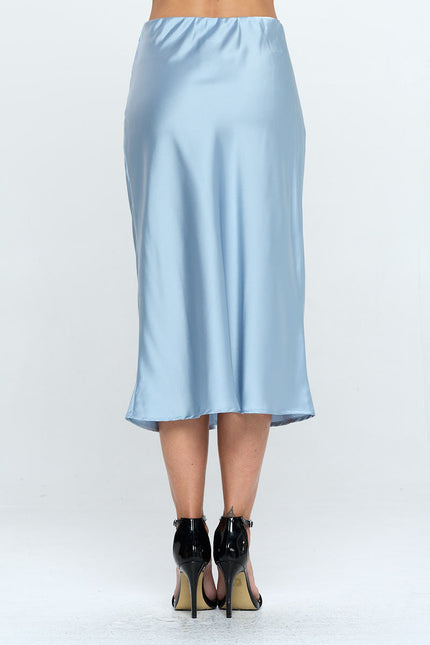 Solid Stretch Satin Midi Skirt-3