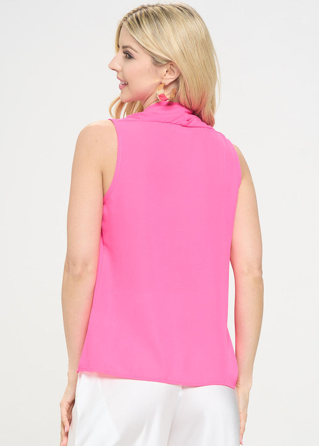 Solid V neck Top with Drape Neckline-3