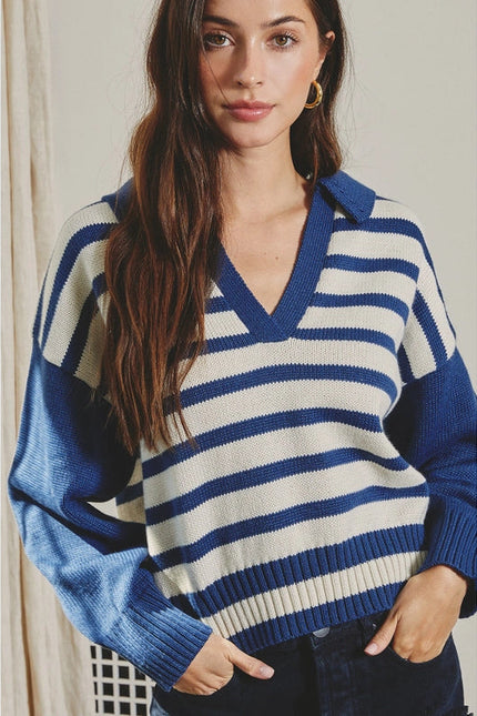 Solid and Striped Collared Sweater MOONLIGHT OCEAN