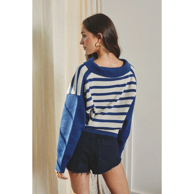 Solid and Striped Collared Sweater MOONLIGHT OCEAN