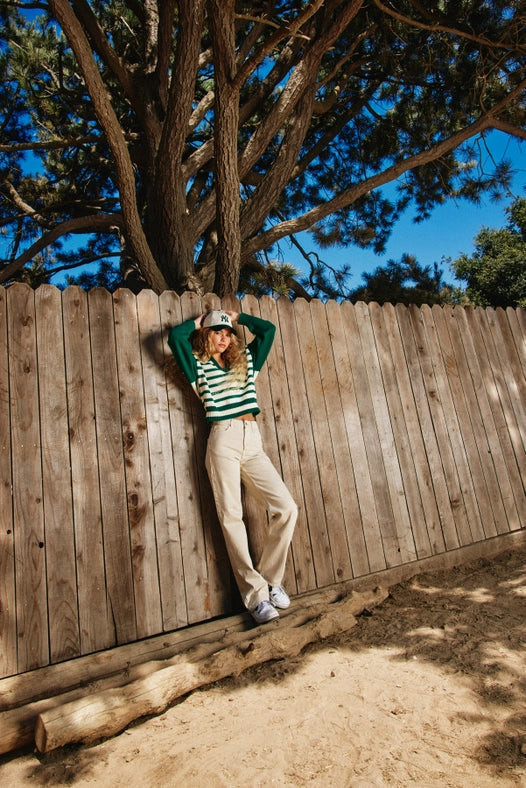 Solid and Striped Collared Sweater POLO GREEN