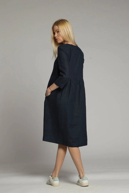 Sorrento Loose Linen Dress with Sleeves and High Waist