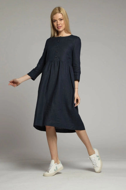 Sorrento Loose Linen Dress with Sleeves and High Waist