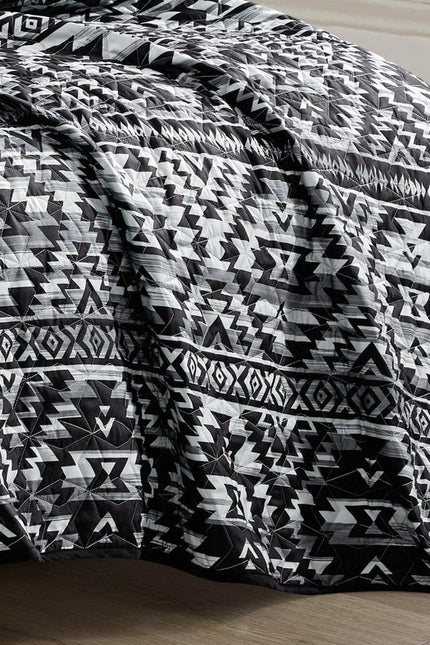 Southwestern Black Aztec Bedspread - 3 Piece Set