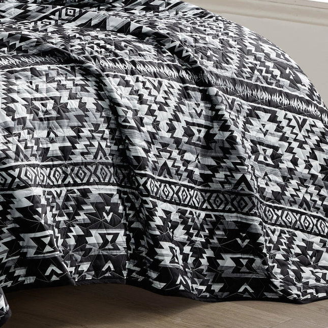 Southwestern Black Aztec Bedspread - 3 Piece Set