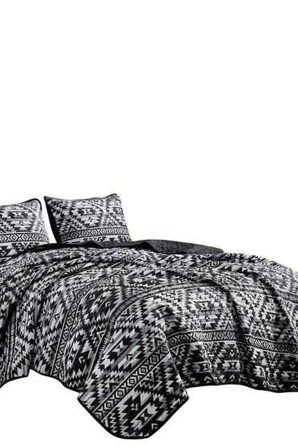 Southwestern Black Aztec Bedspread - 3 Piece Set