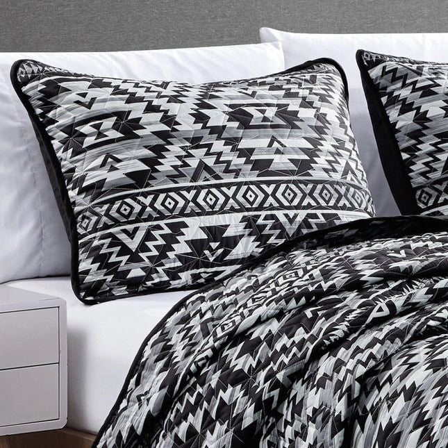 Southwestern Black Aztec Bedspread - 3 Piece Set